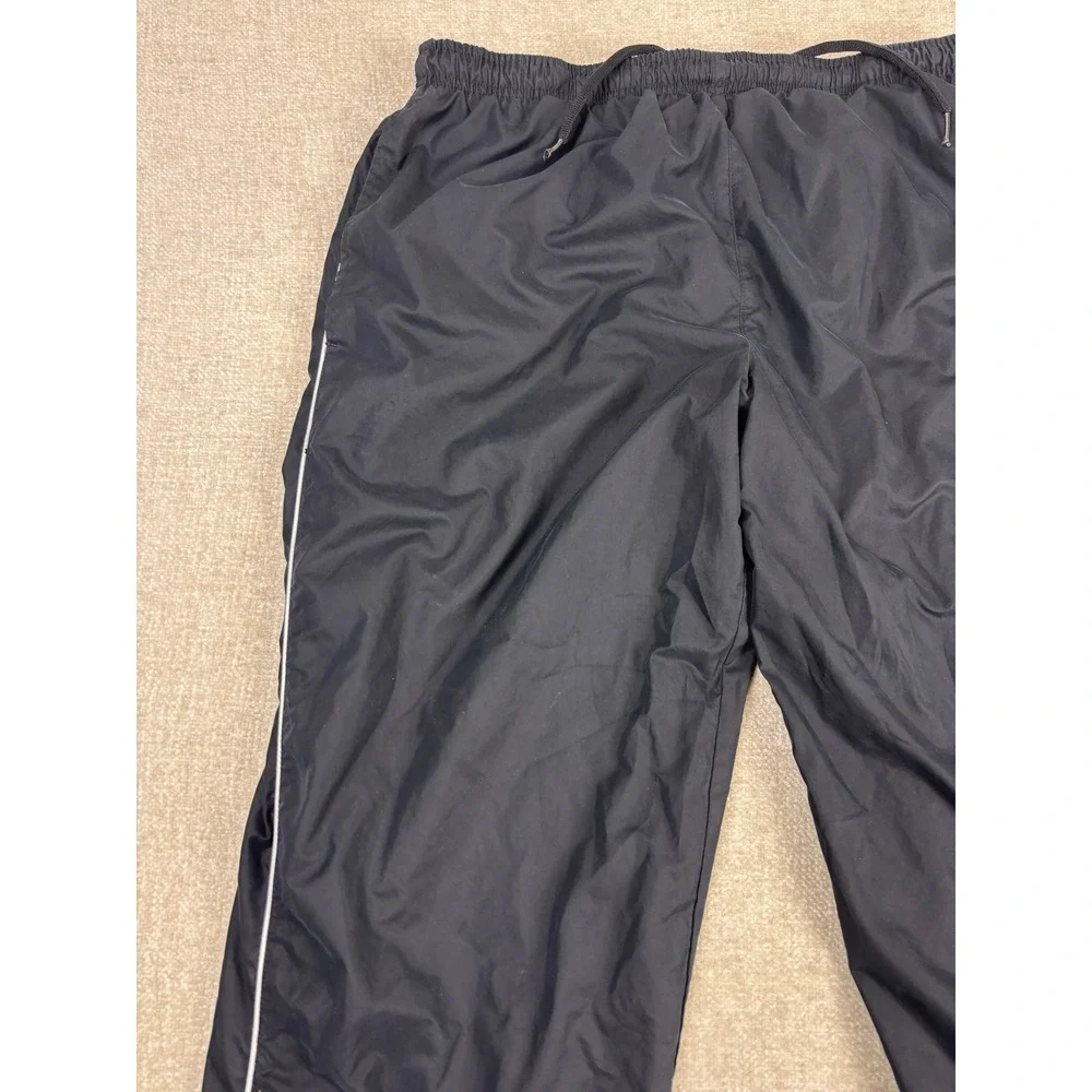Nike Mens XL Black Nylon Jersey Lined Track Pants White Piping Zipper Cuffs